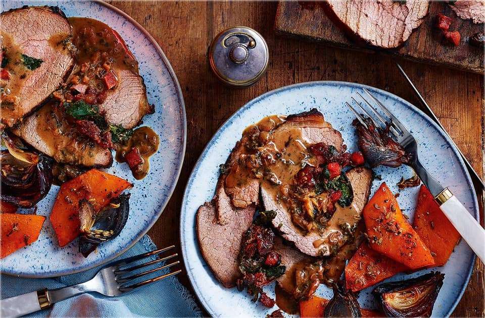 Chorizo-stuffed beef with roasted garlic sauce recipe